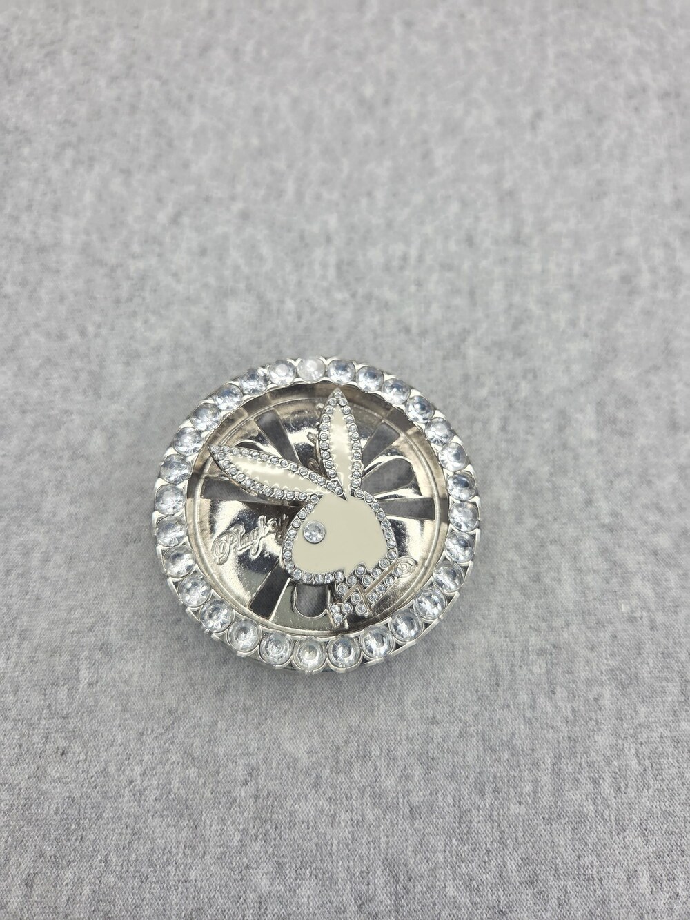 Vintage Y2K Playboy Bunny Spinner Belt Buckle Rhinestone Crystal Chrome Rare